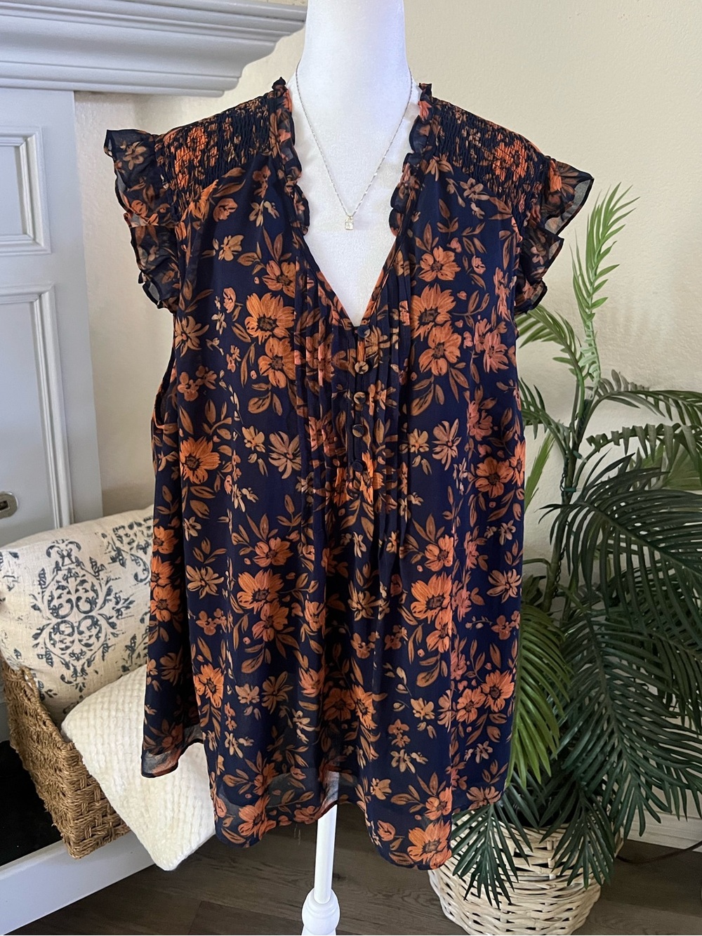 Daniel Rainn Navy Camisole with Orange Floral Print